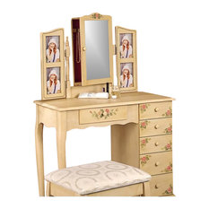 Shop Corner Makeup Vanity on Houzz - Coaster - Coaster Hand Painted Wood Makeup Vanity Table Set with Mirror in  Ivory - Bedroom