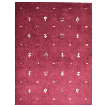 Hand Knotted Loom Silk Mix Area Rugs Contemporary Red White