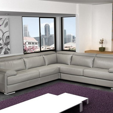 Gary Ash Gray Italian Leather Sectional Sofa - $6531.44
