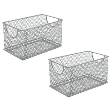 Household Wire Mesh Open Bin Shelf Storage Basket, 15.5"lx8"wx6"h, 2-Pack