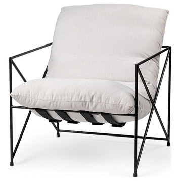 Leonidas Fabric w/ Metal Frame Accent Chair, Cream Fabric & Black Frame