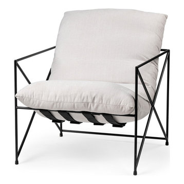Leonidas Fabric Wrap Black Metal Frame Accent Chair, Cream