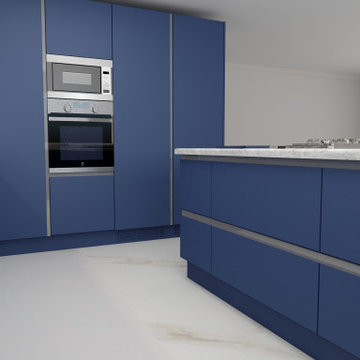 U-shaped Matt Handleless Kitchen Set in Marine Blue Finish by Inspired Elements