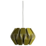 Ciara O'Neill - Frond Small Pendant Light, Olive - With its eclectic design, the olive-coloured Frond Small Pendant Light lends a contemporary edge to your space. It takes inspiration from the delicate structure of leaves, particularly those of the fern plant. The central v-shaped blades fan in and out twisting and bending each section to create a harmoniously interwoven box pleat pattern. Using bespoke components and artisan production techniques, this pendant light is skillfully handcrafted from fluted polypropylene. It is produced in Ciara O'Neill's East London studio. Please note the long lead time is due to the fact that this product is handcrafted and made to order. This allows us to ensure that you receive a high-quality, personalised product.