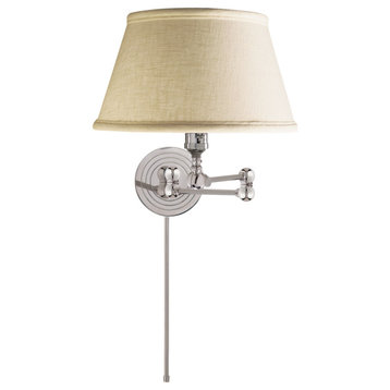 Boston Swing Arm in Polished Nickel with Linen Shade