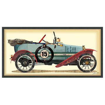 Antique Automobile Hand Made Dimensional Collage Framed Wall Art Under Glass