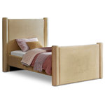 Meridian Furniture - Elias Upholstered Bed, Camel, Twin, Velvet - Revamp your bedroom decor by adding the gorgeous and stylish Elias Velvet Twin Bed. Featuring a sleek and minimalistic design, this bed is constructed with a solid wood inner frame for long-lasting durability. The soft camel velvet upholstery adds a touch of elegance to your bedroom, making it a perfect addition to any modern or contemporary living space.