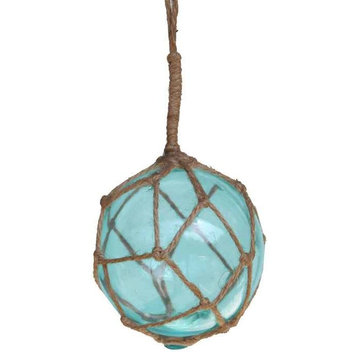 Light Blue Japanese Glass Ball Fishing Float With Brown Netting Decoration 4''