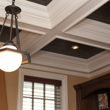 Globe Pendant Light Fixture on Coffered Ceiling