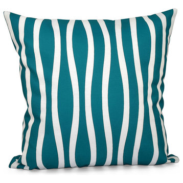Wavy Stripe Decorative Pillow, Lake Blue, 16"x16"