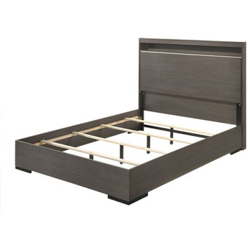 ACME Escher Wooden Eastern King Panel Bed with LED in Gray Oak