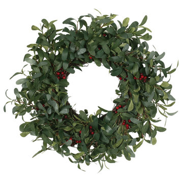 Dore 25" Olive Artificial Silk Wreath With Berries, Green and Red
