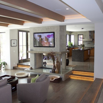 Two sided Fireplace with recessed Flatscreen TV's