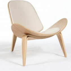 White Leather Bent Wood Bishop Chair - Living Room Chairs