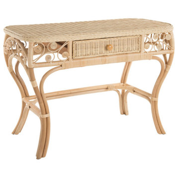 Peacock Rattan Dressing Table With Glass Top, Natural