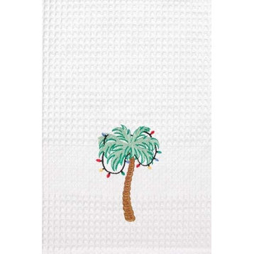 Coastal Palm Tree Christmas Decorations Kitchen Embroidered Waffle Weave Towel