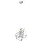 Trend Lighting - Hedron 1-Light White Pendant - Elevate your space with the eye-catching Hedron.  This funky pendant features an asymmetrical, open geometric iron shade in two finish combinations; black with a copper socket and white with a gold socket.
