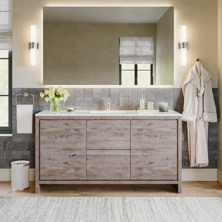 Esconde Bath Vanity, Natural Wood, 59", Single Sink, Freestanding