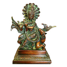 Mogul Interior - Hindu Idol Lord Krishna Statue for Temple Decor Brass Sculpture From India - Decorative Objects and Figurines