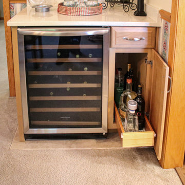 Two Tone Kitchen w/ Eucalyptus Green Island, Beige Quartz Countertops, Wine Bar