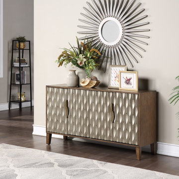 Perry 4 Door Buffet Sideboard Credenza with Fluted Textural Design