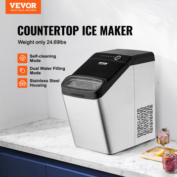 VEVOR Stainless Steel Countertop Ice Maker 33Lbs/24H Bullet Ice Cube Machine