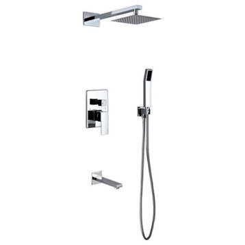 Aqua Piazza Set, 8" Square Rain Shower, Tub Filler and Handheld, Chrome