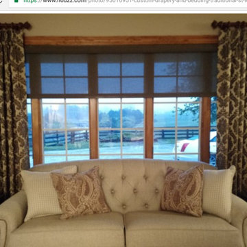 Pinch Pleat Drapes on Short Rods w/ 10' Screen Shade