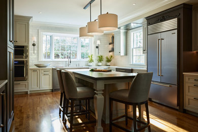 This is an example of a transitional kitchen in Boston.