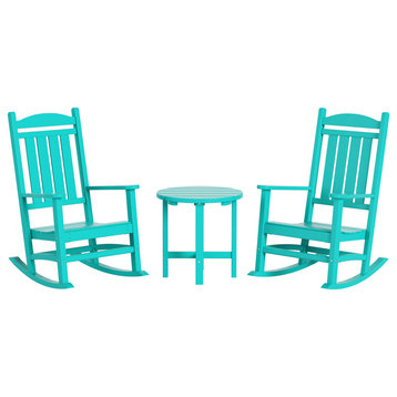 WestinTrends 3PC Classic Adirondack Outdoor Patio Rocking Chairs, Side Table Set, Turquoise