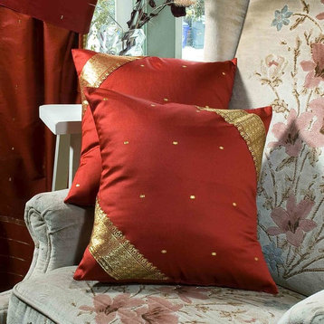 Rust- 2 Decorative handcrafted Sari European Pillow Cover, Euro Sham 26" X 26"