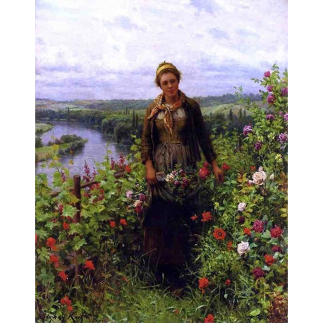 Daniel Ridgway Knight A Maid in Her Garden, 21"x28" Wall Decal