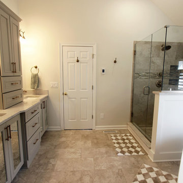 Master Bath Remodel with Soaker Tub, Custom Tiled Shower and Warm Gray Vanity