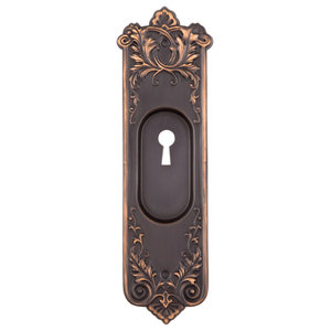 French Lorraine Keyed Pocket Door Plates Oil Rubbed Bronze