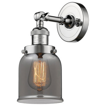 Small Bell 1-Light LED Sconce, Polished Chrome, Glass: Plated Smoked