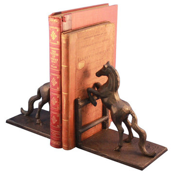 Horse Rearing Bookends Equestrian Figurines Cast Iron Metal Pair