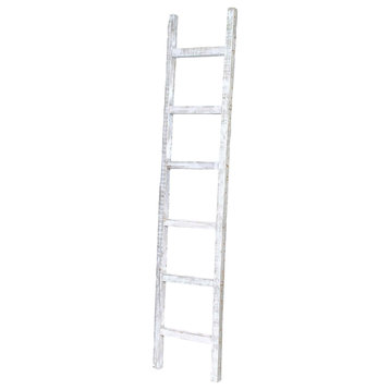 6 Step Rustic White Wash Wood Ladder Shelf