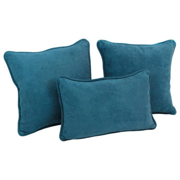 Double-Corded Solid Microsuede Throw Pillows With Inserts, Set of 3, Teal