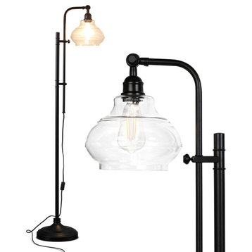 Austin Industrial Floor Lamp for Living Rooms & Bedrooms with Rustic Glass Shade