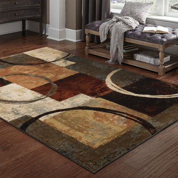 Harrison Abstract Brown and Black Rug, 1'10"x3'3"