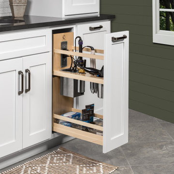 Bathroom Vanity with Powered Grooming Organizer