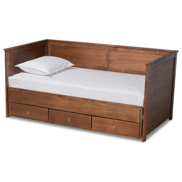 Thomas Classic Walnut Brown Wood Expandable Daybed with Storage Drawers