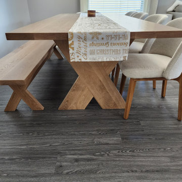 Custom White Oak Dining Table Top with X Wooden Legs - Walnut Dine Table
