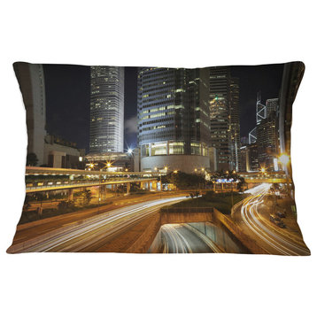 Skyscrapers and Busy Traffic Cityscape Throw Pillow, 12"x20"