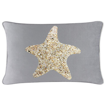 Sparkles Home Shell Starfish Pillow - 14x20" - Silver Velvet