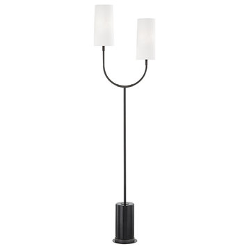 Vesper 2 Light Floor Lamp, Old Bronze/Black Finish, White Linen Shade