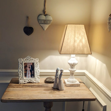 French Country guest room and hallway on Ile de Mai, Boisbriand
