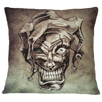Fantasy Clown Joker Tattoo Sketch Abstract Throw Pillow, 18"x18"