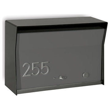RetroBox Locking Modern Wall Mounted Mailbox, in Black & Gray