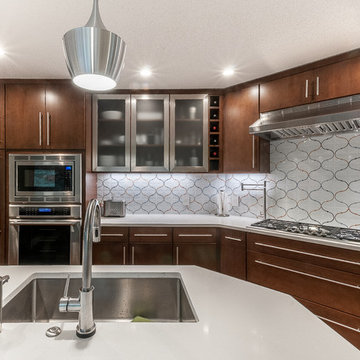 Mid-Century Modern Kitchen with Slab Maple and Barrel color